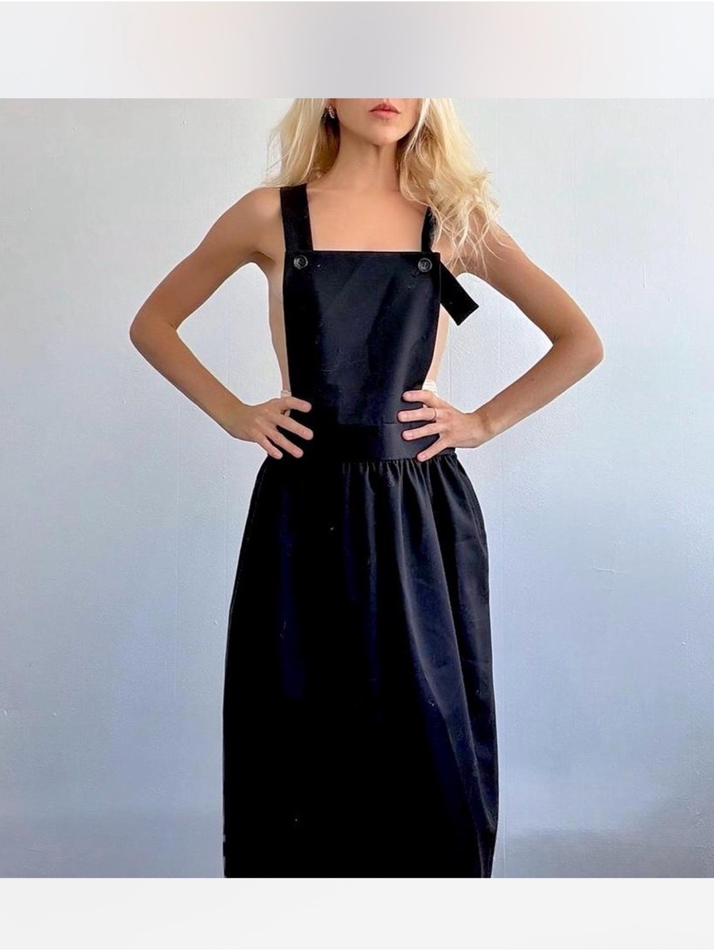Comme de garçons navy Pinafore Midi Dress with Square Bib and Adjustable Straps